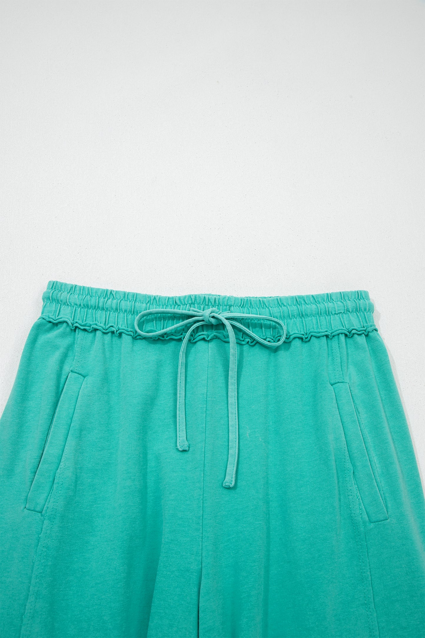 Sea Green Mineral Wash Drawstring Elastic Waist Raw Hem Loose Pants