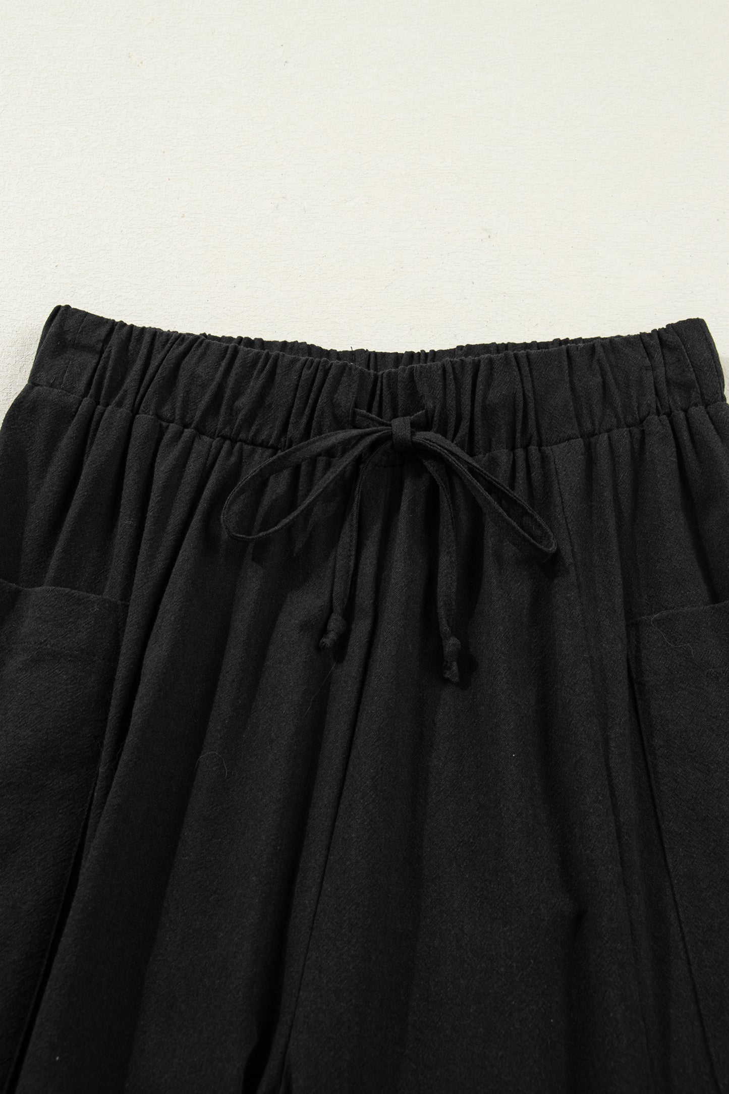 Black Drawstring Elastic Waist Patch Pocket Barrel Leg Casual Pants