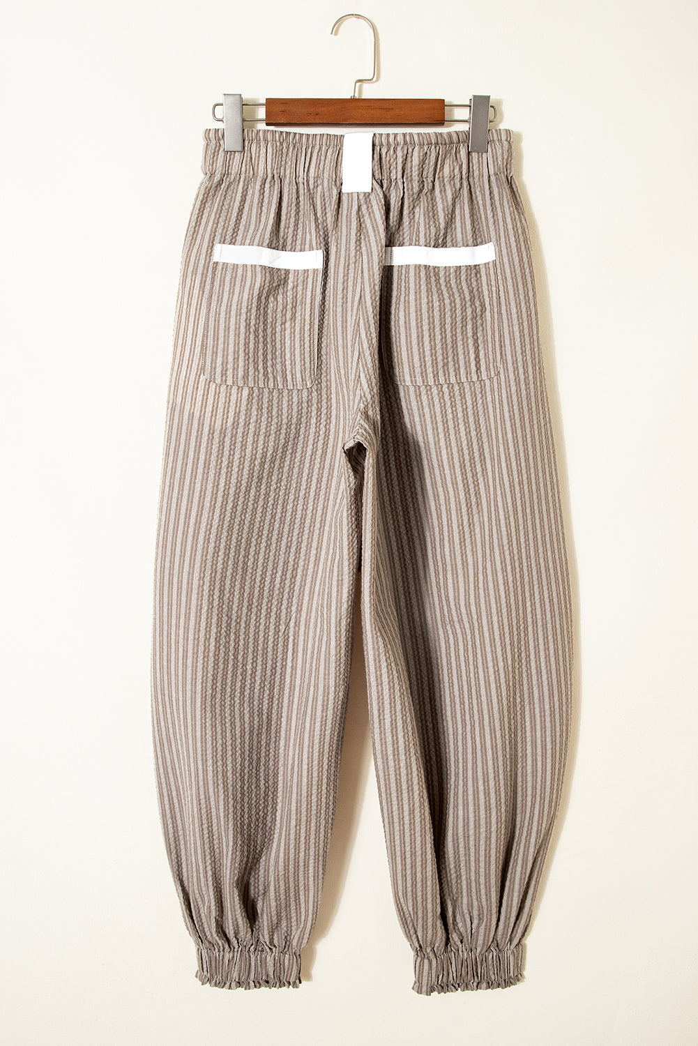 Brown Stripe Drawstring Cargo Jogger Pants with Pockets