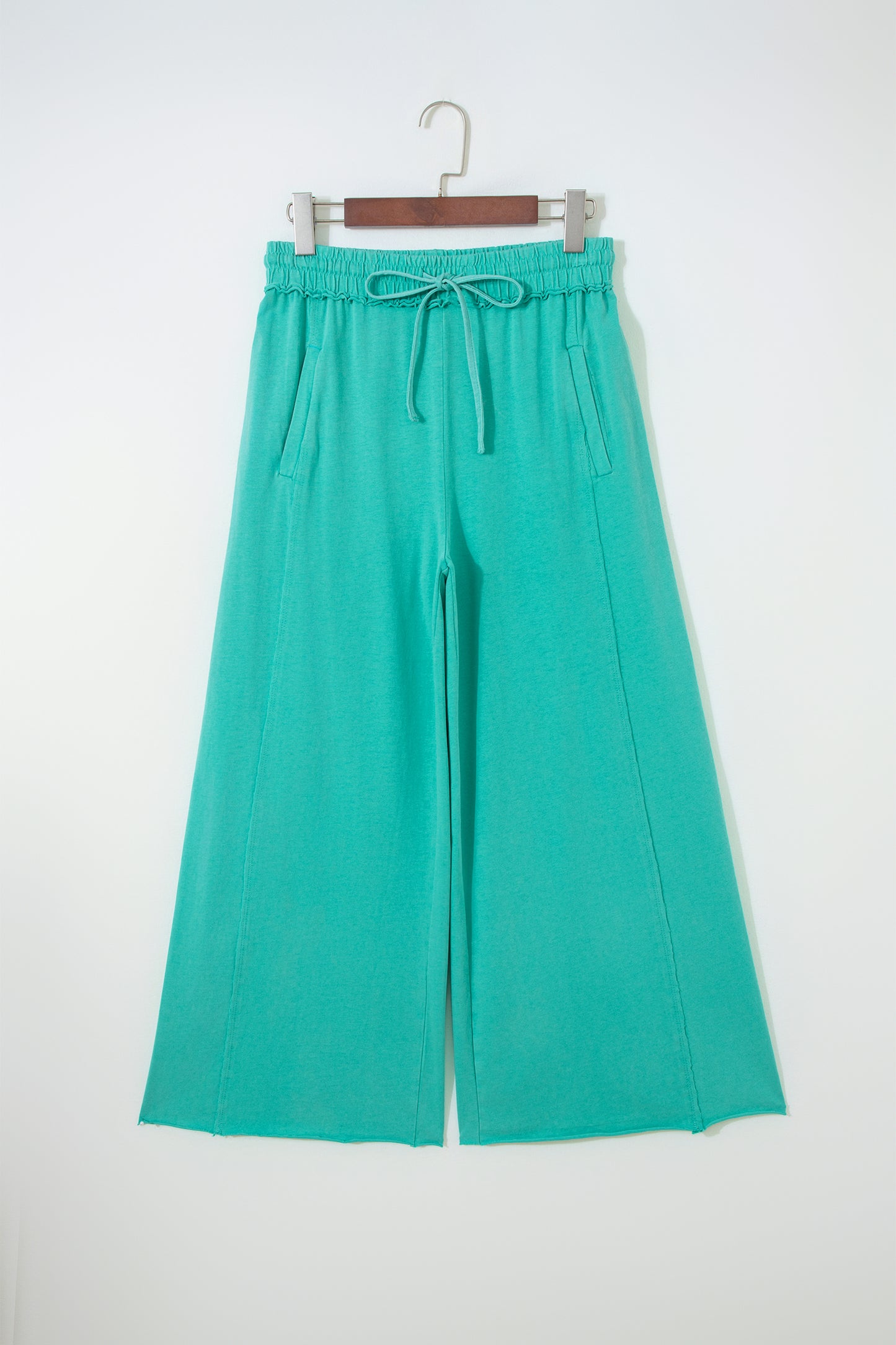 Sea Green Mineral Wash Drawstring Elastic Waist Raw Hem Loose Pants