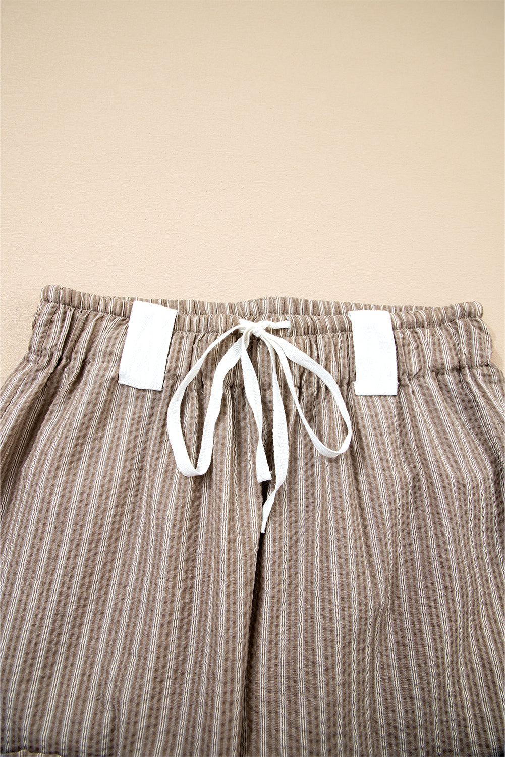Brown Stripe Drawstring Cargo Jogger Pants with Pockets